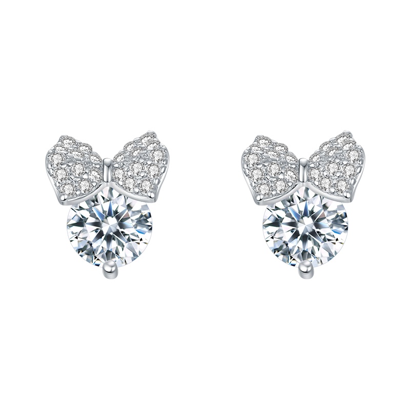 DTOTO s925耳钉闪钻耳环蝴蝶结耳饰品日韩国简约个性百搭银饰品女款