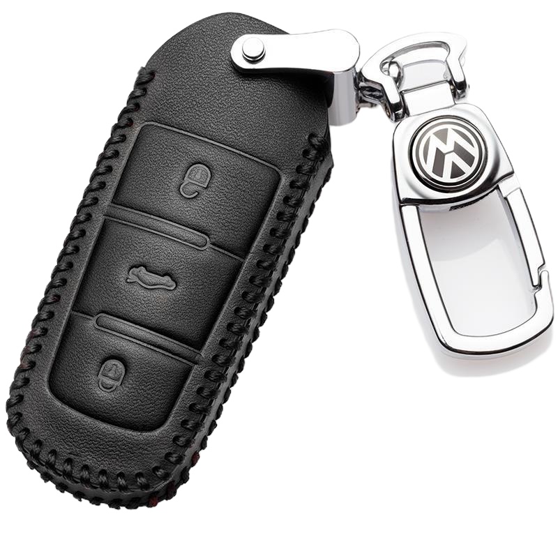 大众迈腾钥匙包专用迈腾CC插入式钥匙套迈腾B7L汽车真皮钥匙扣壳 D款黑色(智能一键启动)