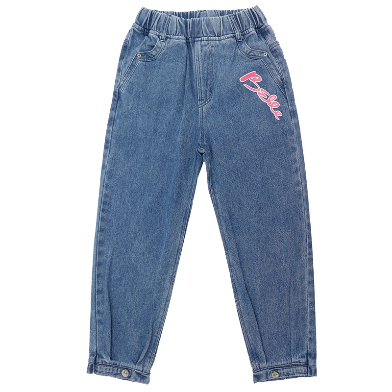 史努比女童牛仔裤秋季中大童新款宽松束口松紧腰12岁儿童休闲长裤 S2034308