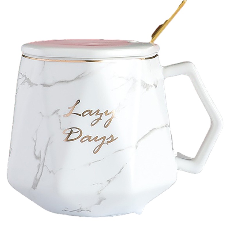 贝瑟斯 北欧陶瓷马克杯带盖勺情侣杯陶瓷大容量家用咖啡杯子