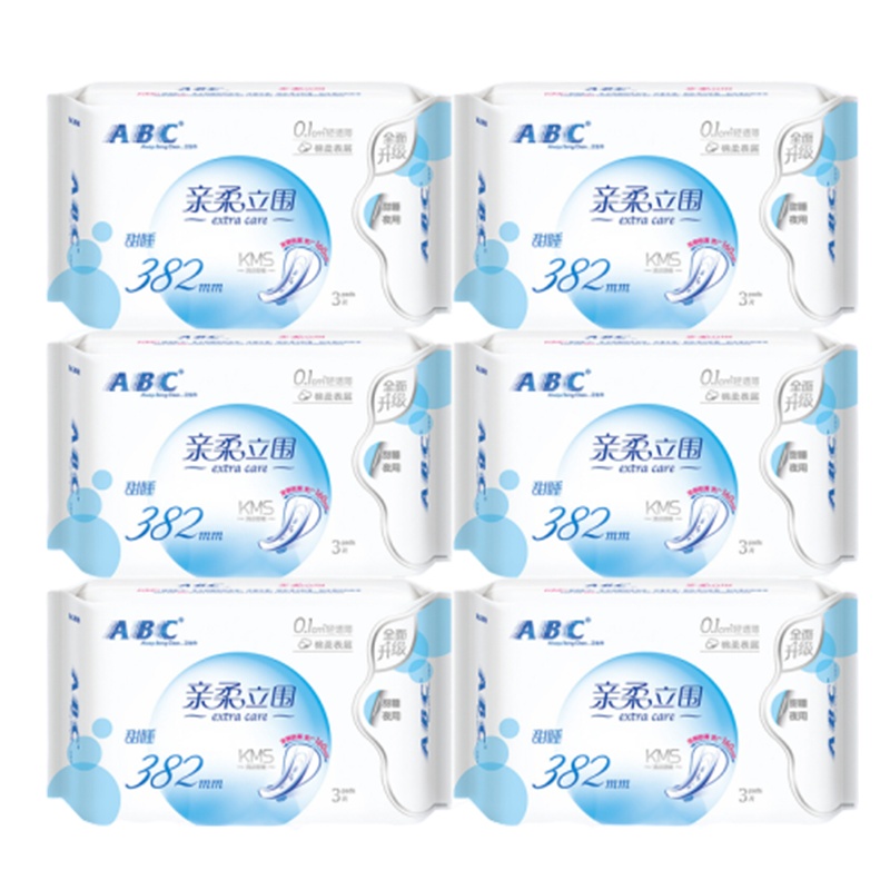 ABC棉柔卫生巾亲柔立围超长夜用382mm6包
