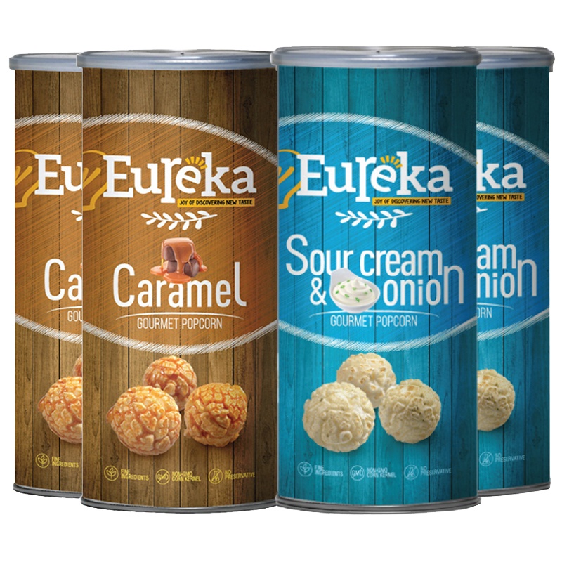 4罐装▏EUREKA 友礼佳 爆米花 焦糖味、酸奶油洋葱味各2罐 70g 马来西亚进口 罐装