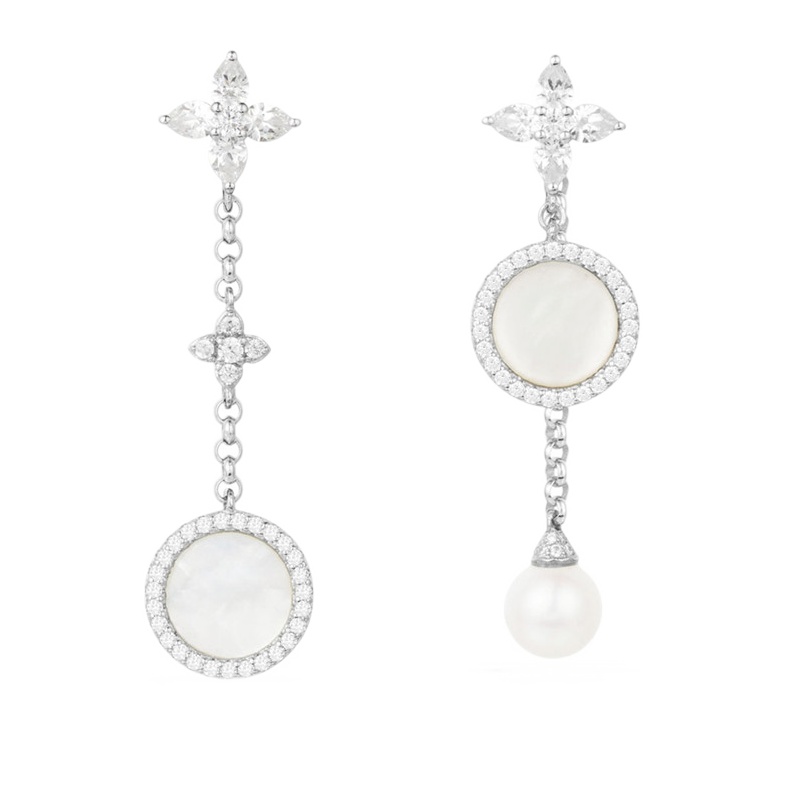 APM Monaco[周冬雨/蔡依林/古力娜扎同款]女士镶晶钻925银母贝珍珠垂坠耳环 AE10043M