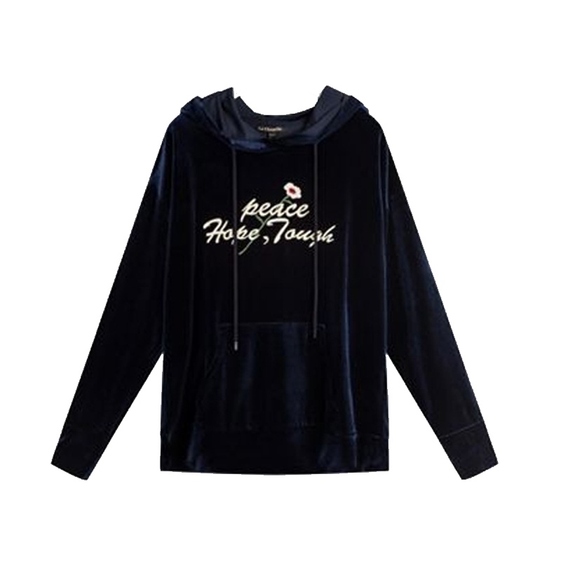 拉夏贝尔秋冬季女装丝绒上衣女连帽卫衣女韩版宽松学生外套1T000295