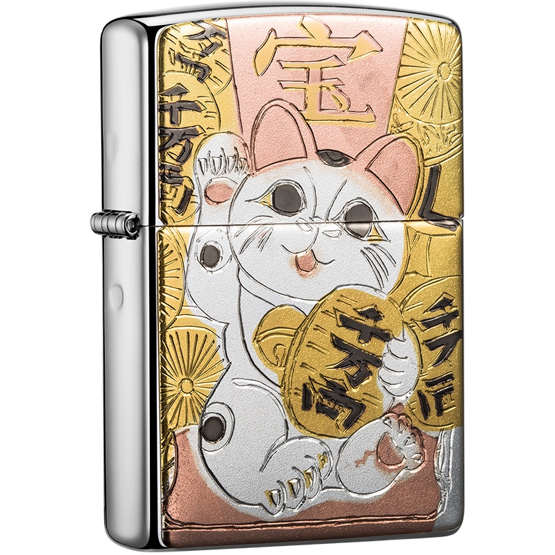 zippo芝宝打火机美国原装ZIPPO之宝防风煤油可爱猫和风ZBT-5-81a