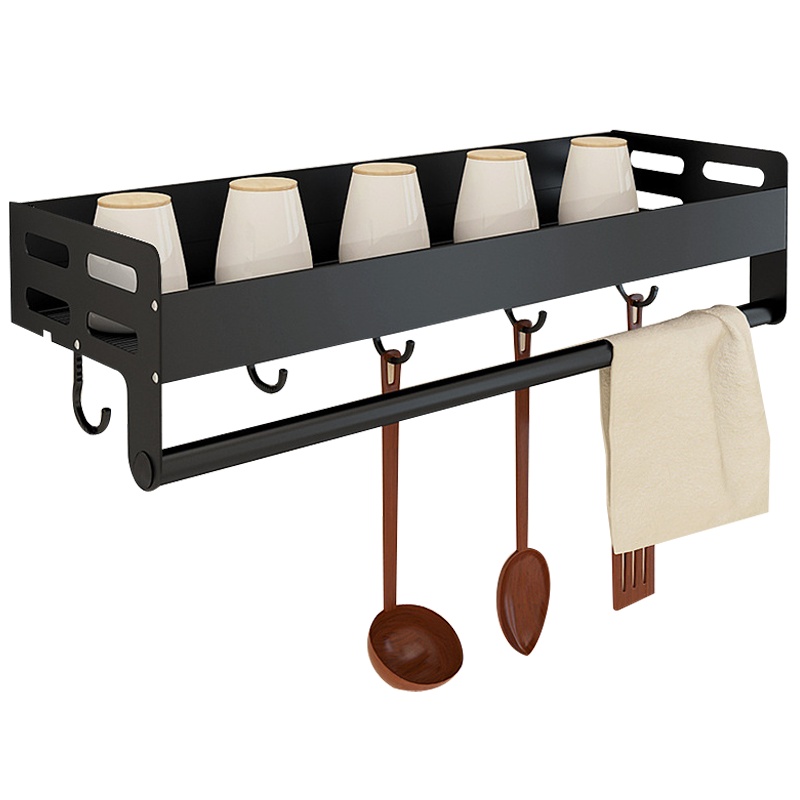 弘拜 免打孔黑色不锈钢调料架 太空铝厨房置物架 调味料架 碗碟沥架子 刀架刀座锅盖架砧板架 水龙头收纳架壁挂式厨房挂件