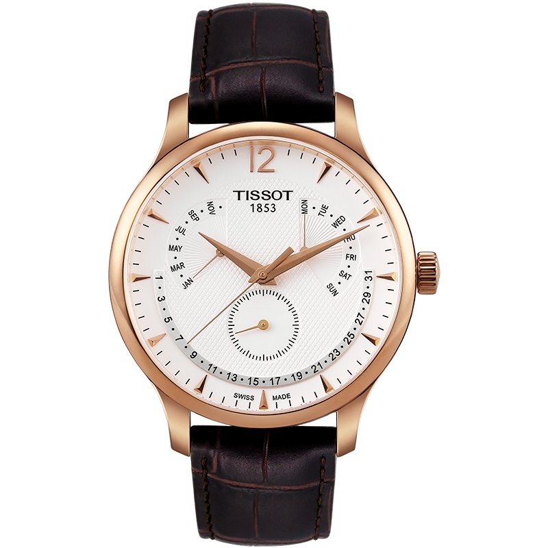 天梭(TISSOT)瑞士手表 复古雅致双日历显示 俊雅系列皮带男士石英表T063.637.36.037.00