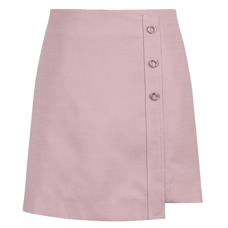 【专柜同款】7.Modifier韩版半身裙夏新款宽松气质显瘦休闲纽扣纯色不对称A字裙女