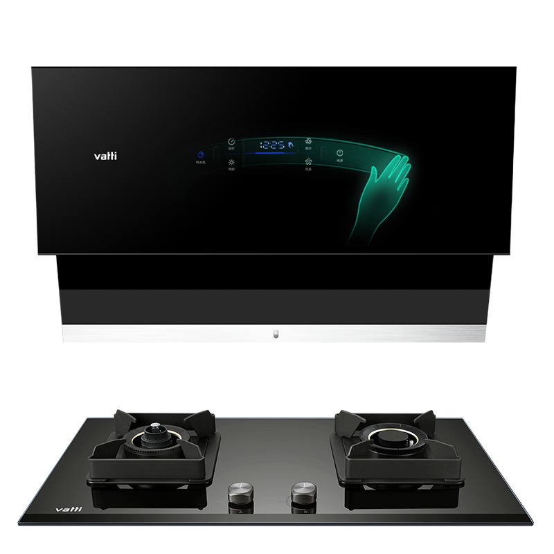 华帝(vatti)21m³吸力烟灶套餐挥手侧吸天然气抽油烟机灶具套餐热水洗4.5kW防干烧燃气灶具i11108+53BF
