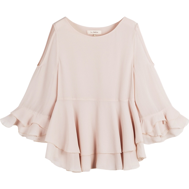 拉夏贝尔荷叶边雪纺衫女新款夏季韩版宽松喇叭袖很仙的上衣显瘦洋气