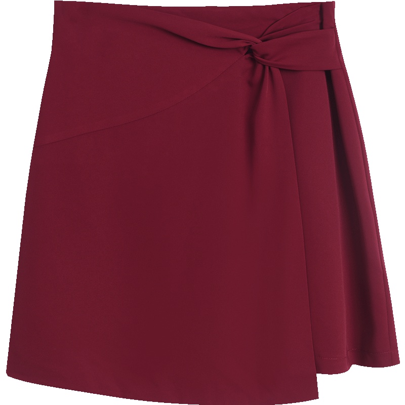 OSA欧莎红色雪纺半身裙2019新款夏不规则高腰短裙女显瘦a字裙复古