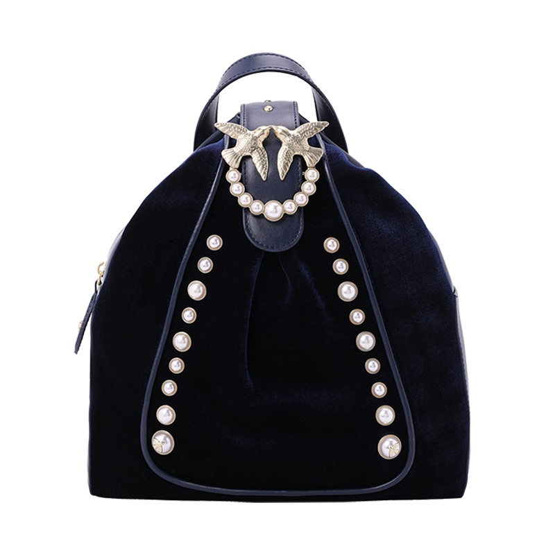 Pinko/品高 女士暗蓝色燕子铆钉装饰双肩背包 1P216J Y4YC G56