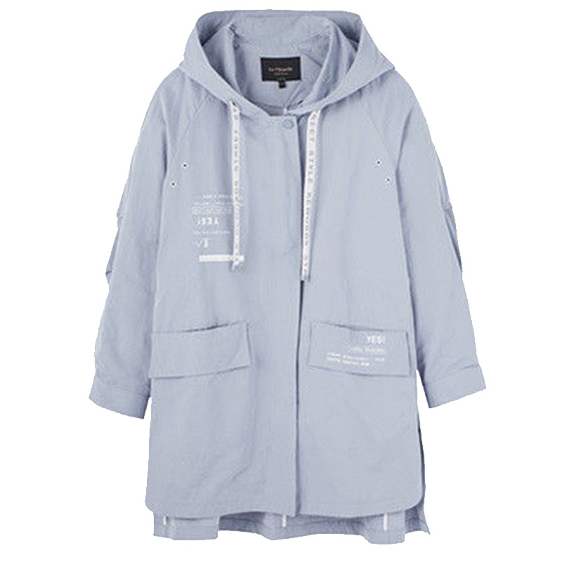 拉夏贝尔春季新款韩版宽松休闲显瘦中长款长袖连帽风衣女10018257