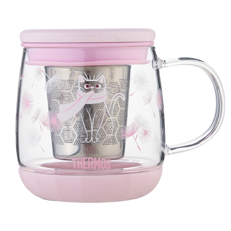 膳魔师(Thermos)膳魔師玻璃杯女猫咪可爱带把手家用变色过滤泡茶杯子玻璃杯TCGJ-430