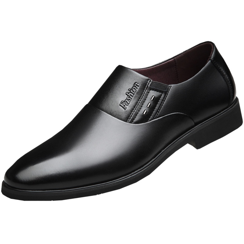 木林森男鞋套脚皮鞋男正装2021秋季新款黑色商务青年真皮透气鞋子男豆豆鞋子