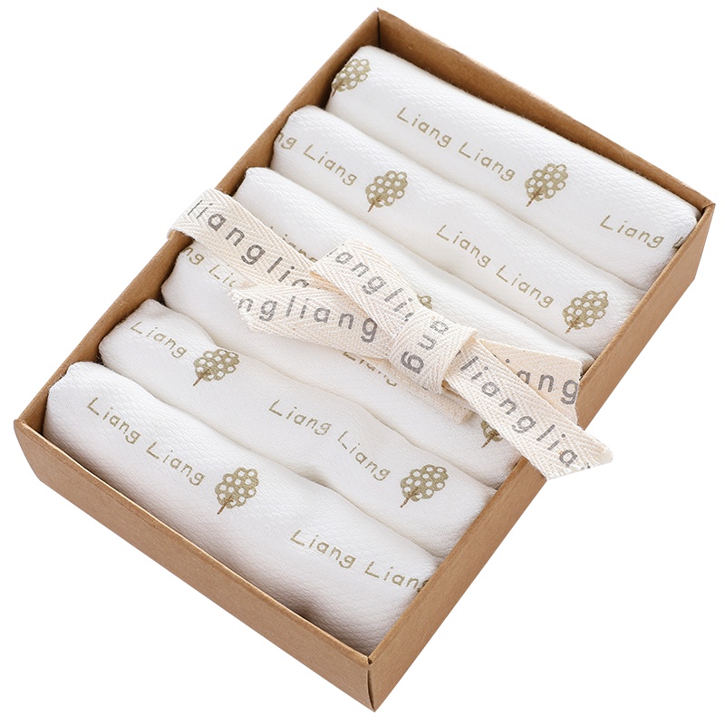 良良(liangliang) 婴儿毛巾 宝宝口水巾洗脸巾棉纱布手帕巾6条装 白色 36*34cm