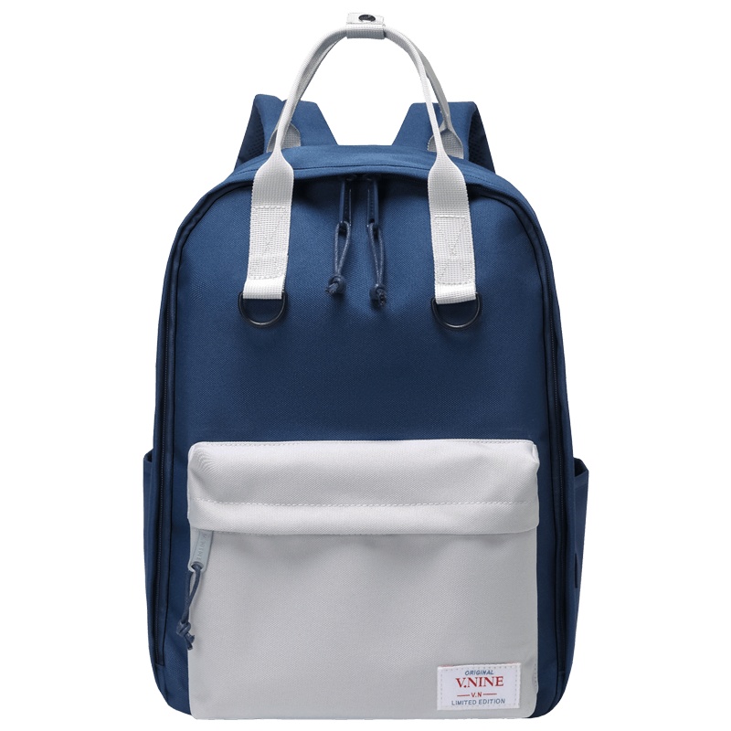 第九城（V.NINE） 双肩包男女情侣款潮流拼色14英寸电脑背包学院风休闲大中学生书包女