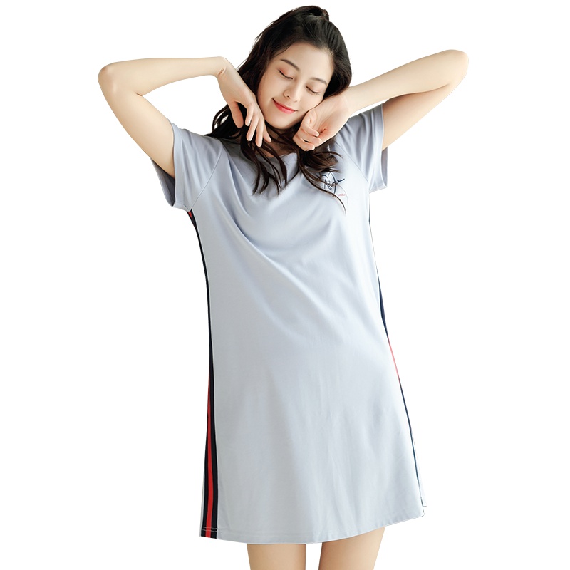 安之伴棉质弹力针织素色插印花短袖女裙A72B216