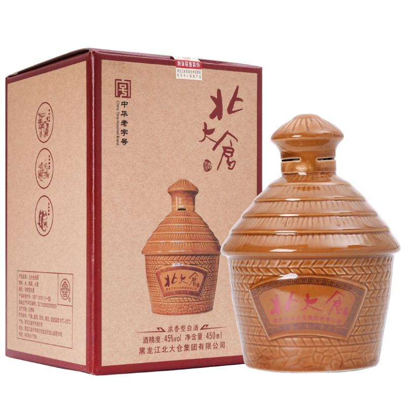 [酒厂自营]北大仓粮仓酒 45度浓香型白酒450ml*4瓶盒酒箱装中国大粮仓东北纯粮酿造