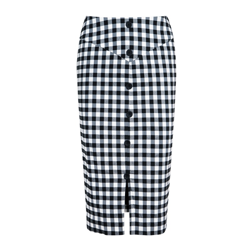 晚白2021春季新品时尚修身高腰减龄格子包臀裙显瘦半裙半身裙女