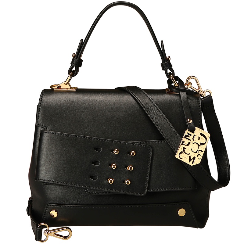 COMICO女款黑色几何拼接艺术单肩斜挎手提包C5891