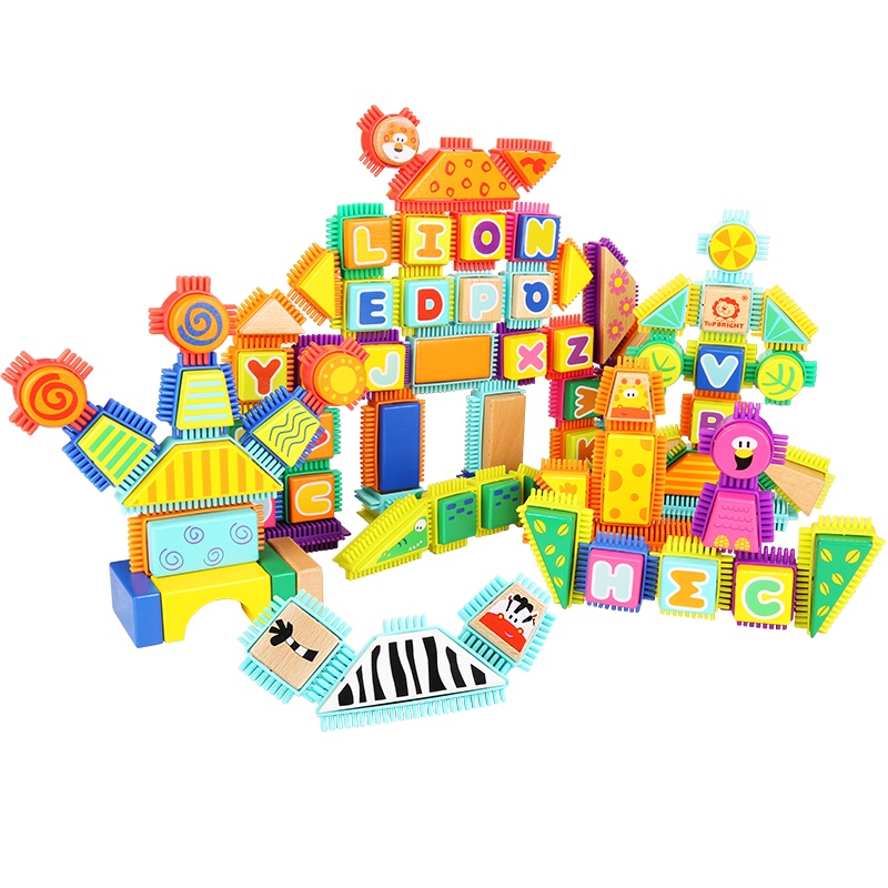 特宝儿(topbright)鬃毛积木儿童玩具积木 木制100-200块实木宝宝积木玩具男孩女孩2周岁以上 120347