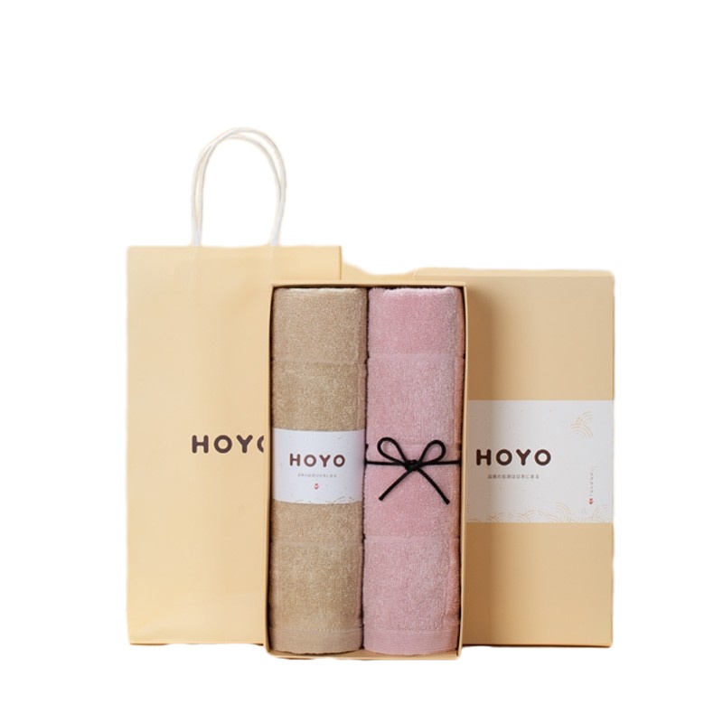 HOYO 茜空中巾两条礼盒装 纯棉毛巾吸水洗脸巾7239