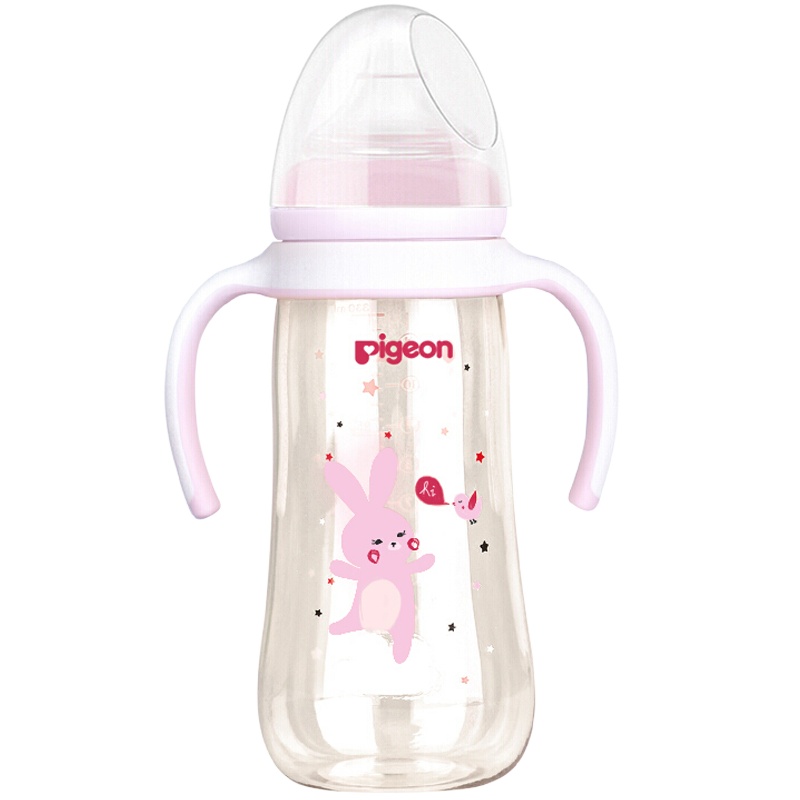 【贝亲官方旗舰店】贝亲双手柄宽口径PPSU彩绘奶瓶婴儿塑料奶瓶防摔自带L号奶嘴适合6个月以上宝宝330ml粉色AA169