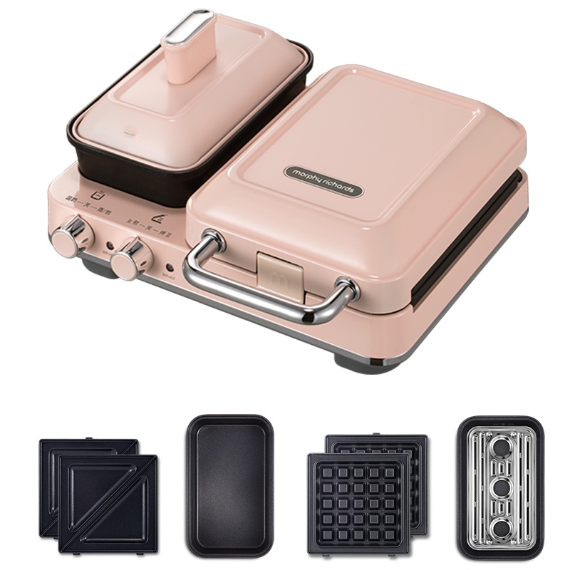 摩飞电器(MORPHY RICHARDS)多功能早餐机三明治轻食机小型家用华夫饼机吐司压烤机MR9086+蒸锅+华落樱粉