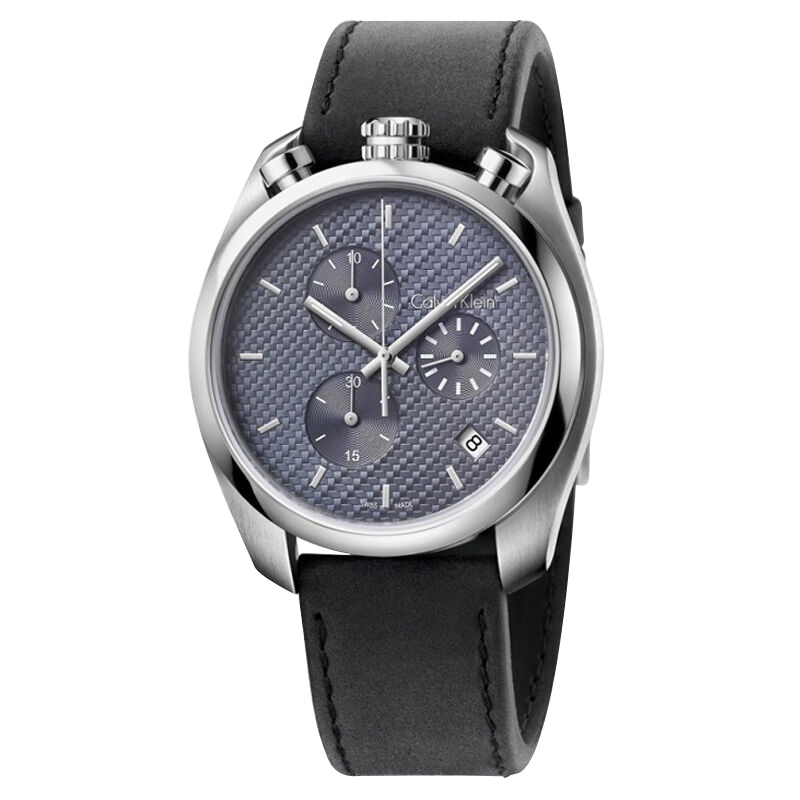 CK手表男士新款三眼计时日历 时尚皮带防水夜光石英表 K6Z371C4