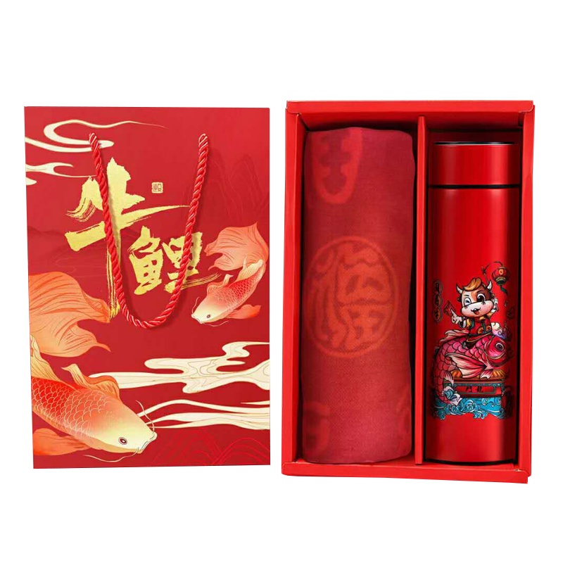 牛鲤套装 TA0179 围巾不锈钢智能温度保温水杯套装开门红礼品盒(单位:套)