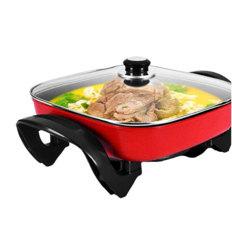 韩式多功能电热锅时光旧巷家用电火锅不粘锅四方锅电煎锅电烤盘养生锅电锅 双管送蒸笼