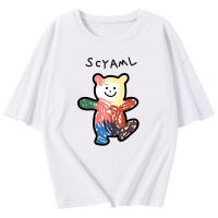 鸭鸭（100%棉）夏季女士短袖圆领T恤潮流纯棉打底蜡笔熊印花上衣