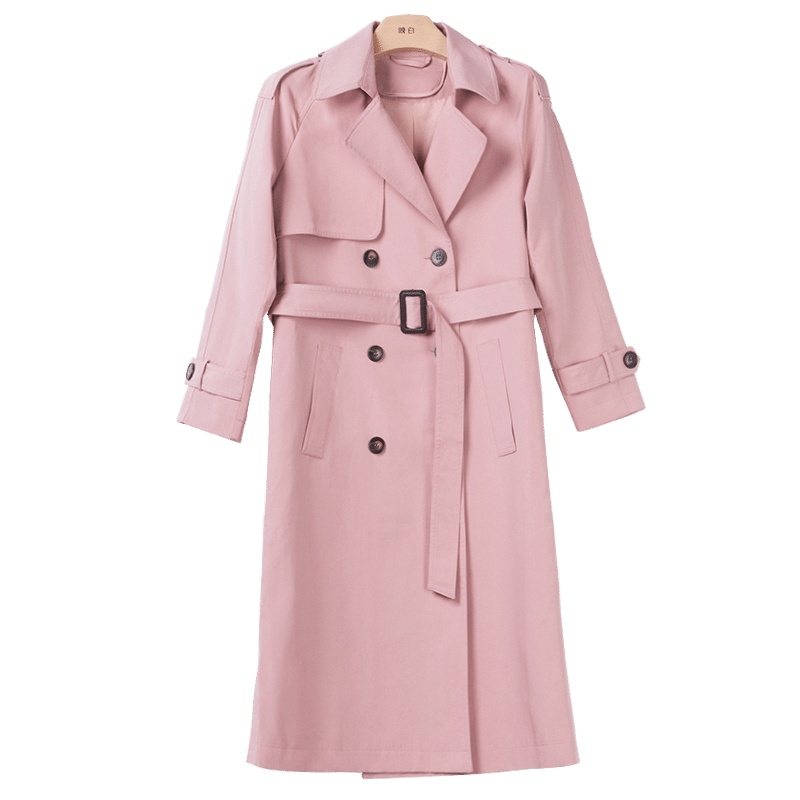 晚白2020秋季新品通勤简约百搭中长款收腰系带休闲纯色风衣外套女