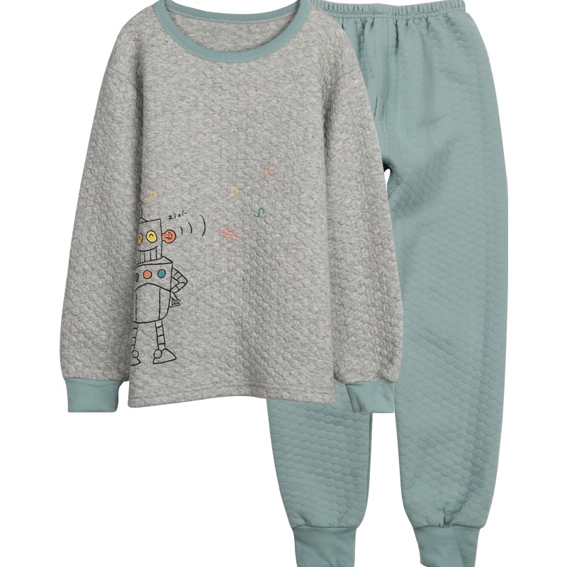 红豆儿童保暖内衣套装加厚款中大童男童秋衣秋裤套装男童三层夹棉空气层循环锁温内衣套装