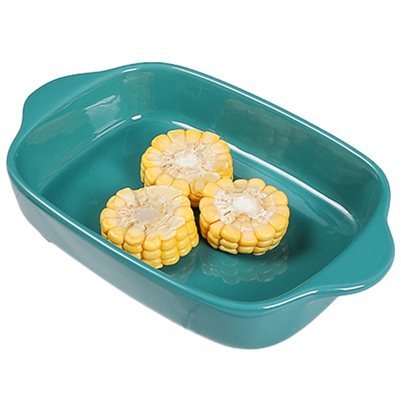 贝瑟斯 北欧风双耳烤盘箱焗炉专用陶瓷烘焙用具 烤盘餐盘 绿色