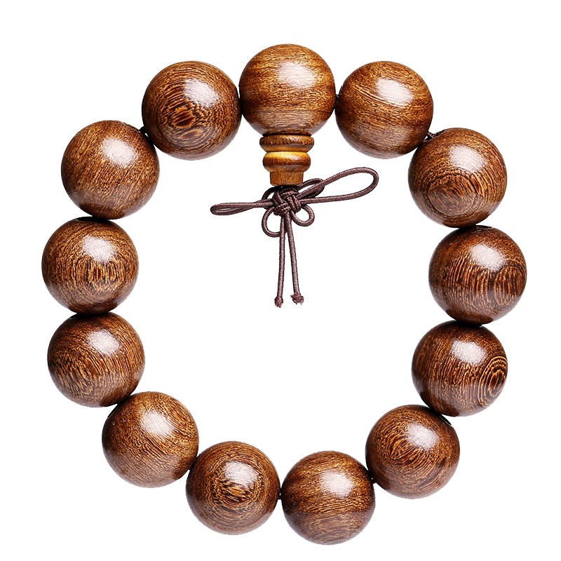 月印百川 老料金丝檀佛珠单圈手串 高密度檀香木珠手链