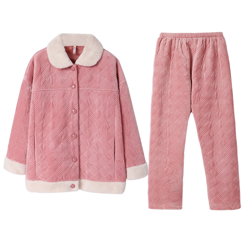 安之伴冬季新品贝贝绒加厚夹棉时尚韩版舒适可外穿套装睡衣女士家居服