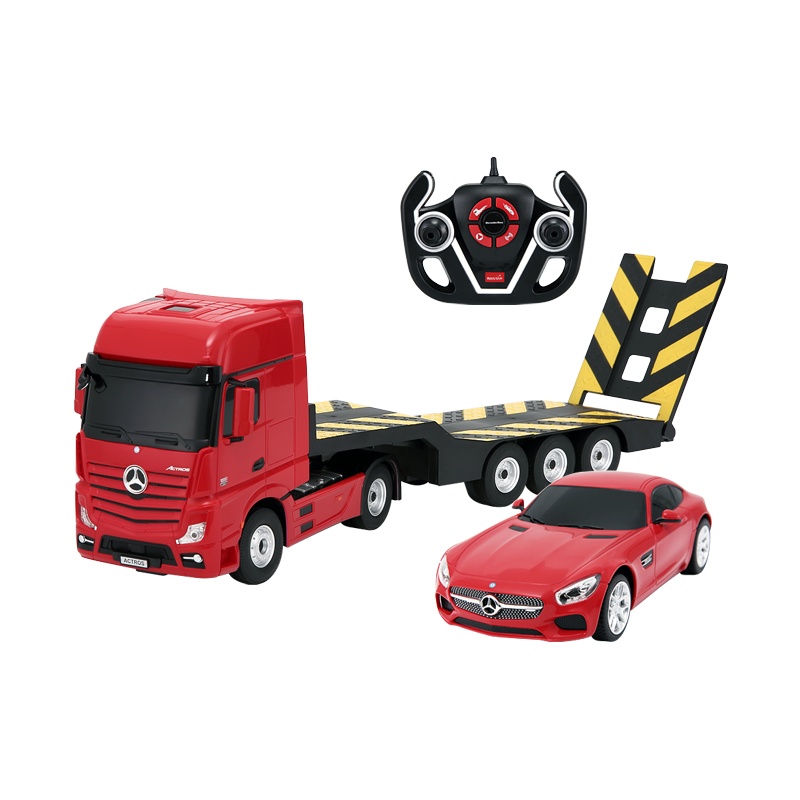 星辉(Rastar)奔驰遥控车拖车玩具电动无线遥控可充电卡车工程车套装 男孩玩具 74940红色 8岁以上