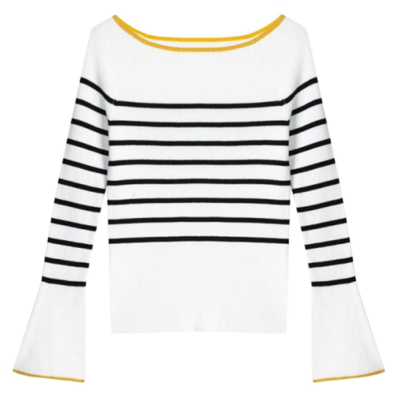 拉夏贝尔条纹针织衫时尚韩版毛衫长袖修身打底套头毛衣潮10018687