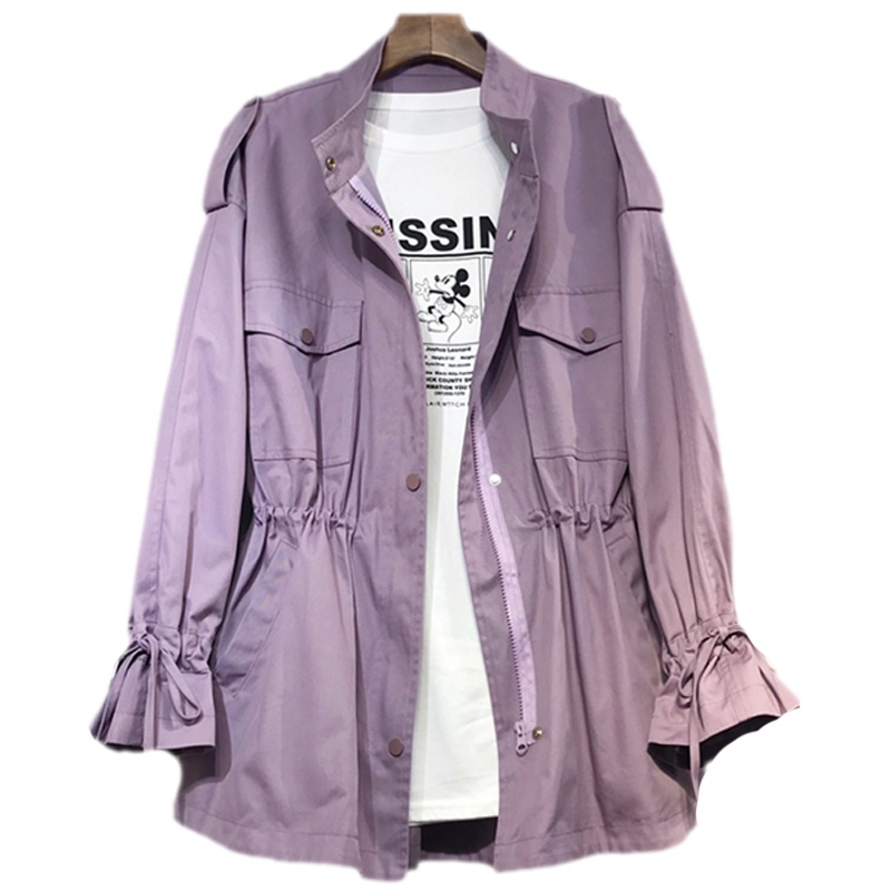 班俏BANQIAO 2021年秋季新款女士风衣港风小个子风衣女中长款韩版宽松bf学生休闲大衣薄款工装外套