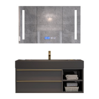爱家生活 轻奢岩板浴室柜组合套装洗手池简约卫生间洗漱台洗脸面盆除雾智能镜柜卫浴家具