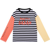 2019新款撞色设计感不规则长袖T恤女超火韩版宽松条纹黑白打底衫