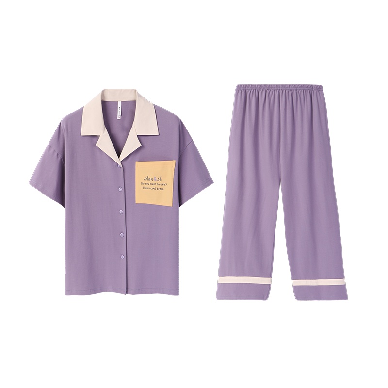 冰爽棉素色国民领短袖女套装