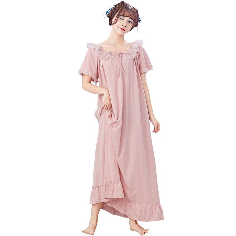 茜靓 睡衣女夏 纯棉韩版大码家居服女清新学生短袖睡衣女夏睡裙