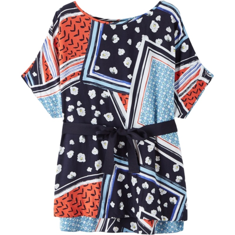 拉夏贝尔洋气印花设计感小众复古时尚短袖衬衣