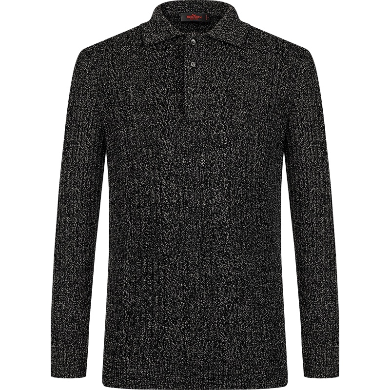 柒牌羊毛衫男2021秋季新款商务休闲长袖厚款翻领青年黑色打底毛衣