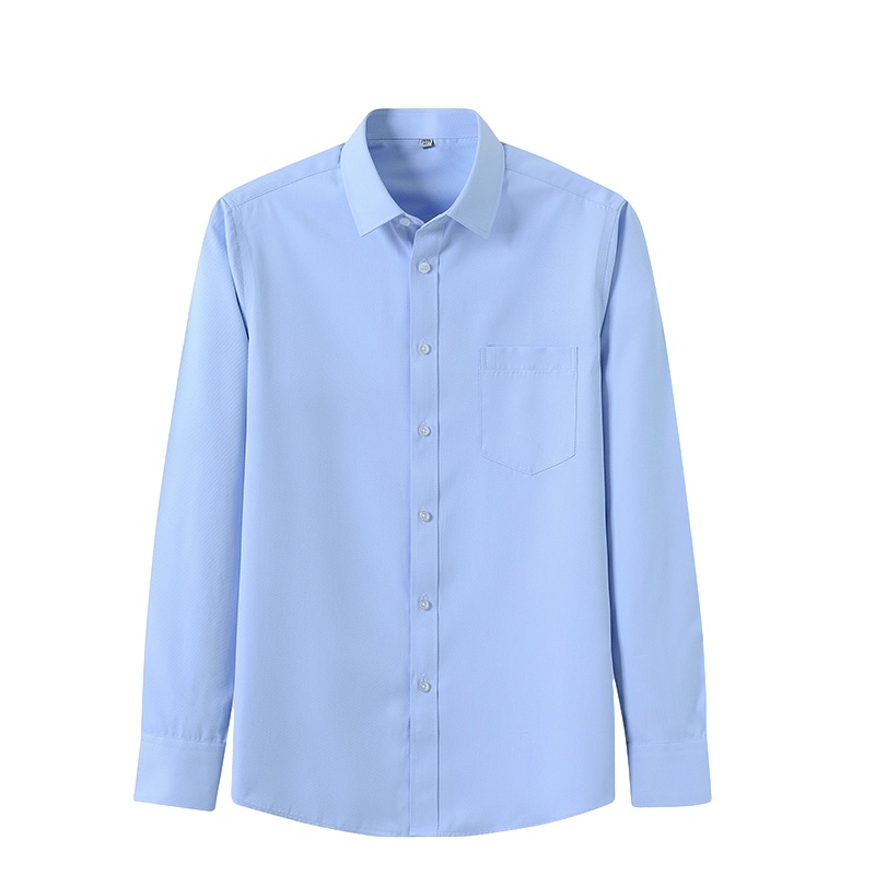 鸭鸭(47.6%棉)2021新款薄款蓝色纯色衬衫男长袖青年商务职业工装休闲蓝衬衣