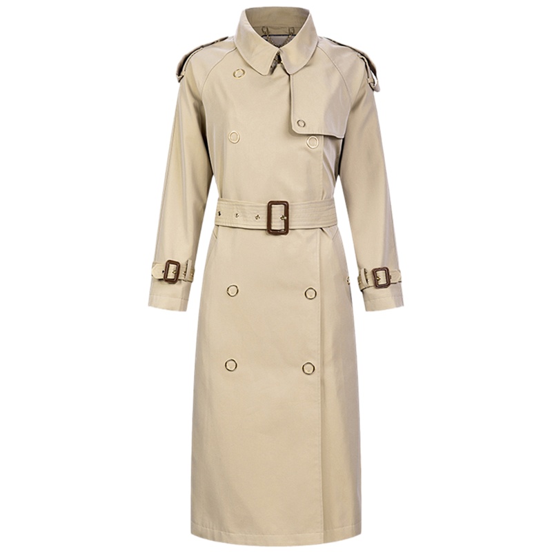 爱号中长款风衣女2021年春秋新款英伦风气质修身原创双排扣外套潮