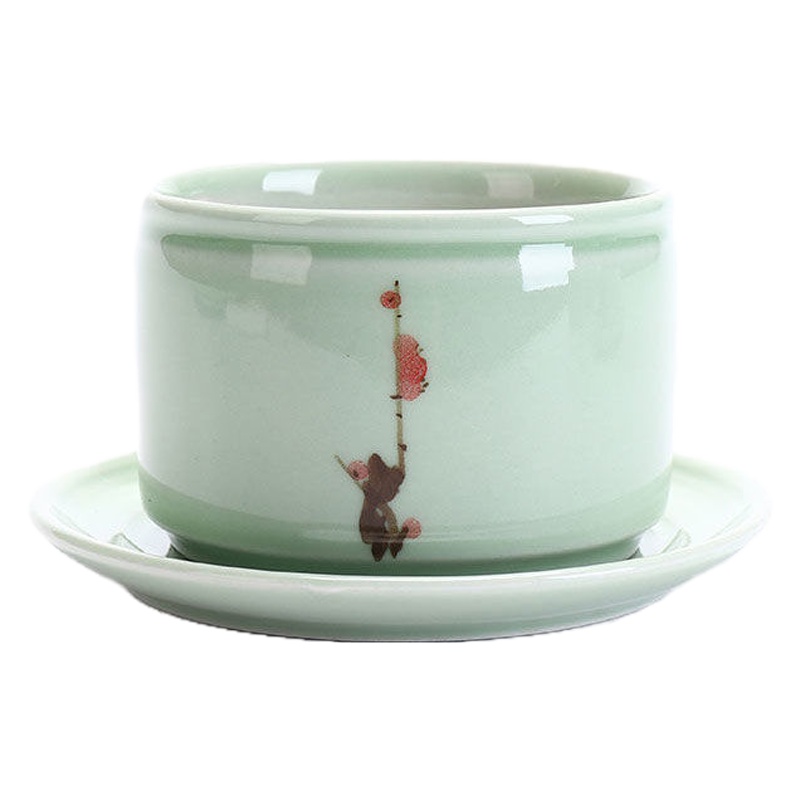 梅青483+864托盘 陶瓷花盆青瓷多肉绿植容器带托盘简约绿萝水仙肉肉绿植蝴蝶兰花盆